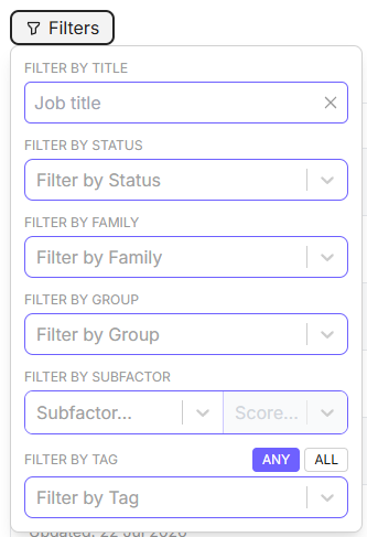 filters menu (job catalogue)